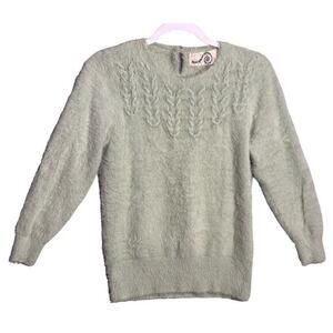 Rosie Neira Anthropologie XS Aubade Fuzzy Eyelash Pullover Sweater‎ Mint cable